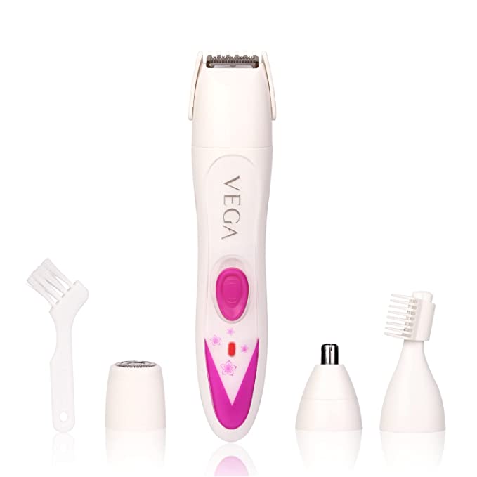 VEGA Feather Touch 4 In 1 Trimmer for Women: Suitable for Trimming Eyebrows, Nose, Face & Private Area (VHBT-03), White