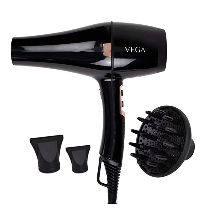 VEGA Pro-Xpert 2200 W Professional Hair Dryer with Diffuser & 2 Detachable Nozzles (VHDP-03) Black